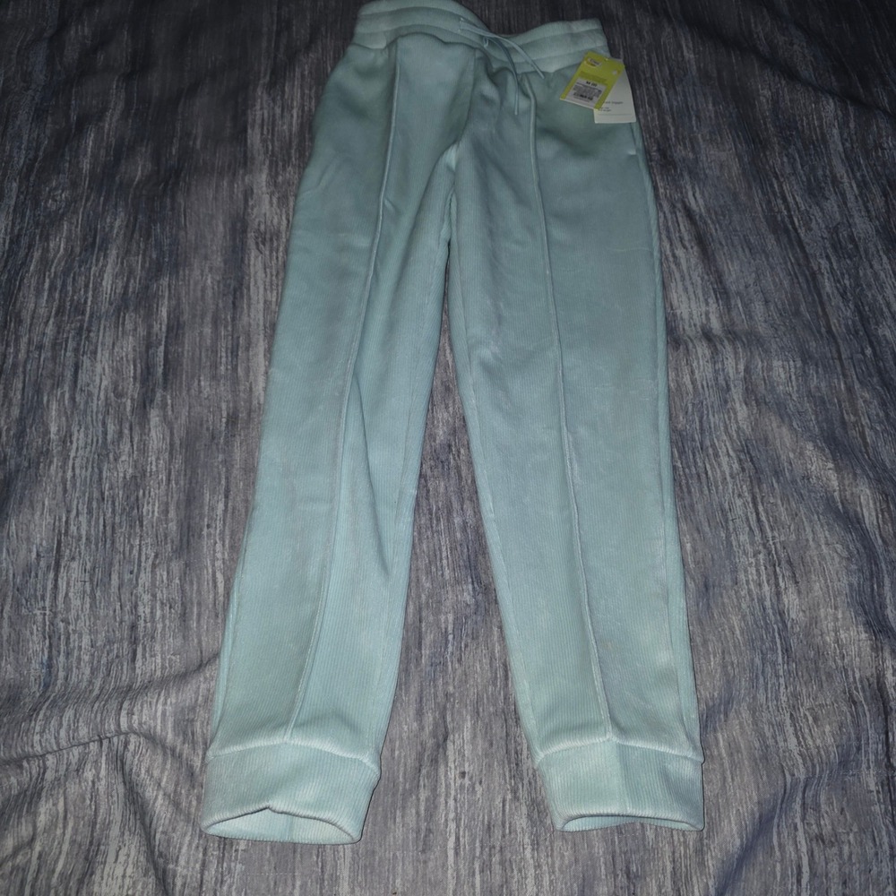 All in Motion Girls Ribbed Jogger Pants Light Aqua Blue High Rise Slim Fit Med 8